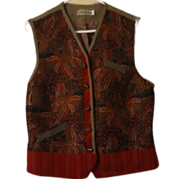 Vintage Canvasbacks Tencil & Linen Palm Trees Vest Size Large - Picture 4 of 14
